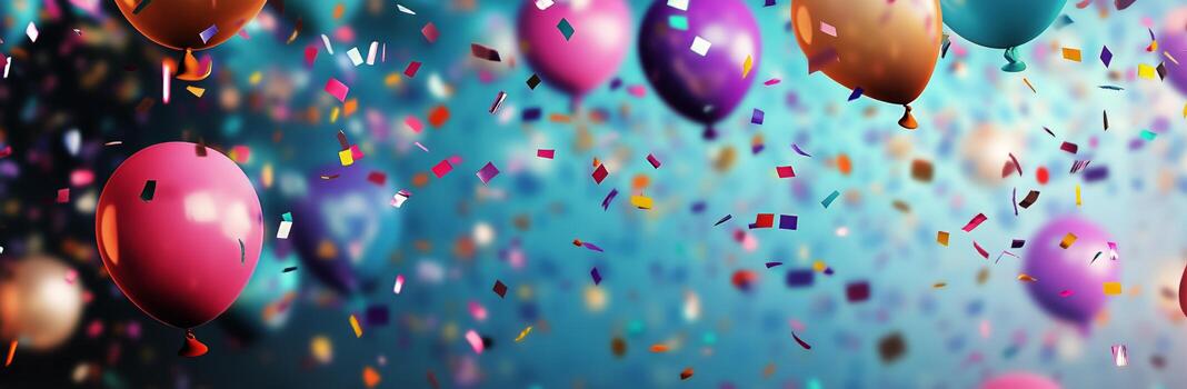 Colorful Balloons and Confetti Floating in Air Creating Festive Atmosphere photo