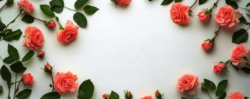 Peach Roses and Buds Encircle a Light Background in a Floral Arrangement photo