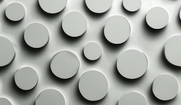 Grey Background Shows a Circular Pattern With Some Spheres and Some Capped Cylindrical Shapes. photo