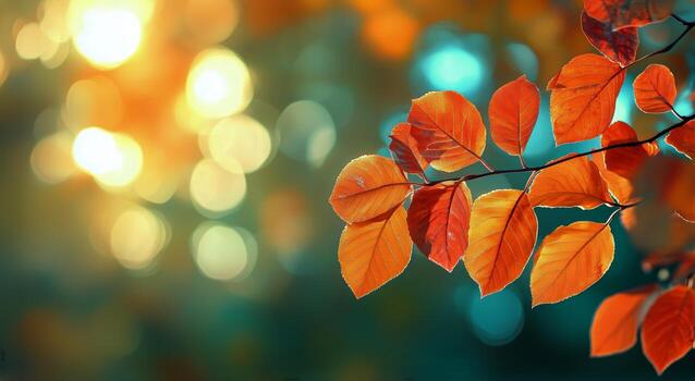 Bright Orange Autumn Foliage Contrasting Against a Bokeh Filled Background photo
