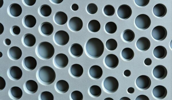 Geometric Arrangement Showing Various Sized Circular Holes in a Light Surface photo