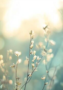 Soft Green Leaves and Delicate Blossoms Create a Serene Atmosphere in a Lush Environment. photo