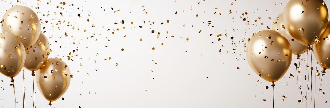 Festive Golden Balloons With Confetti Create a Joyful Atmosphere for Celebrations and Events. photo