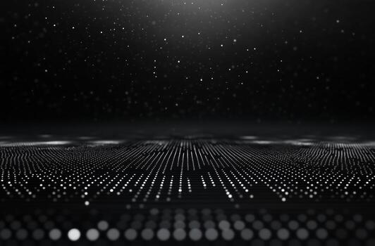 Tranquil Black and White Abstract Landscape With Glowing Particles in Motion. photo