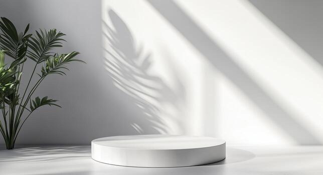 Simple White Round Object Casting a Shadow in a Minimalistic Bright Setting During Daytime. photo