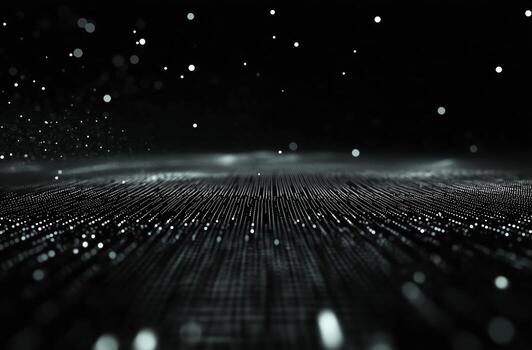 Digital Landscape With Floating Particles and Glowing Data Points in a Dark Environment photo