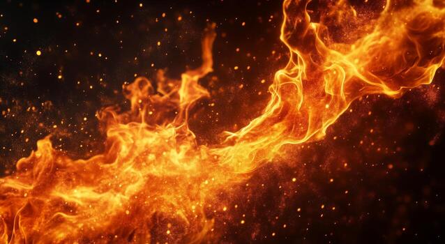 Vibrant Flames Dance Energetically Against a Dark Backdrop Creating an Intense Fiery Display photo
