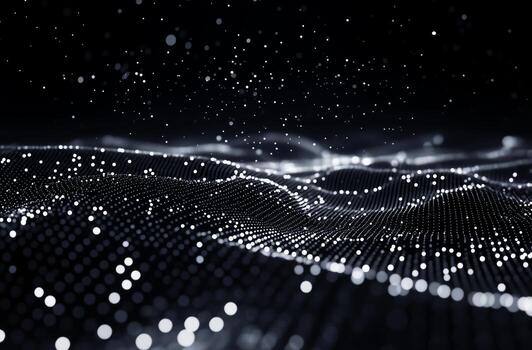 Tranquil Black and White Abstract Landscape With Glowing Particles in Motion photo