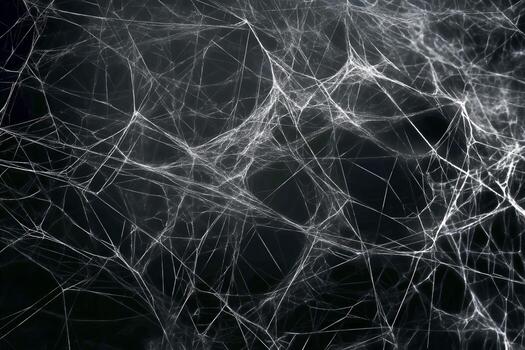 Glittering Spider Webs Adorned With Dew Drops in a Misty Morning Forest. photo