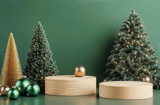 Festive Display Featuring Christmas Trees and Decorative Elements in a Modern Setting photo