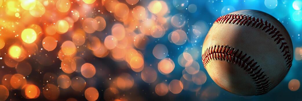 Baseball Spinning in the Air With Colorful Bokeh Background at Twilight photo