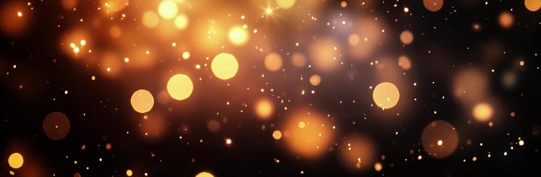 Golden Bokeh Lights Sparkle in a Dark Setting Creating a Warm Atmosphere. photo