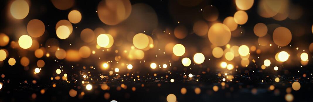 Golden Bokeh Lights Sparkle in a Dark Setting Creating a Warm Atmosphere photo