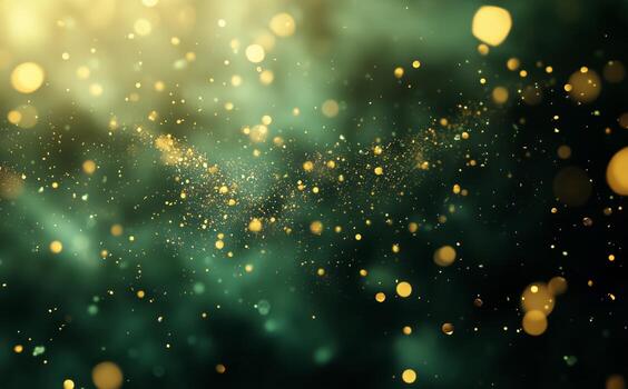 Beautiful Golden Particles Shining in a Dark Green Background During a Magical Moment photo