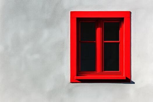 Bright Red Window Frame Against a Light-Colored Wall in an Urban Setting photo