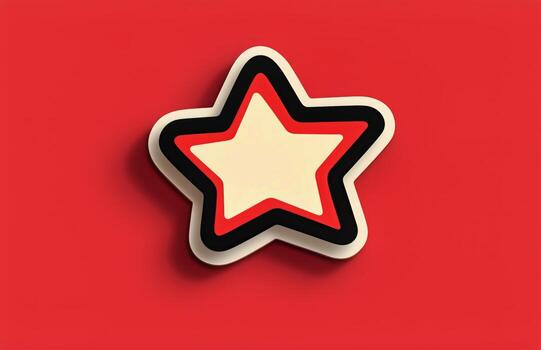 Bright Star Icon With Red and Black Outline on Vibrant Red Background photo