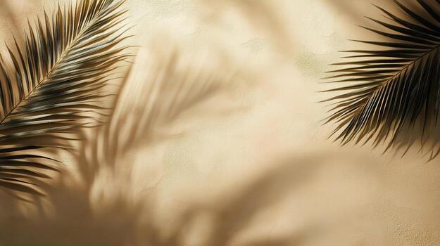 Palm Leaf Shadows Creating a Calming Pattern Against a Textured Wall in Warm Sunlight photo