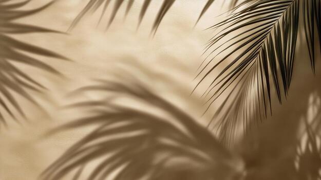 Beautiful Palm Leaves Casting Shadows Against a Soft Beige Background in a Serene Setting photo