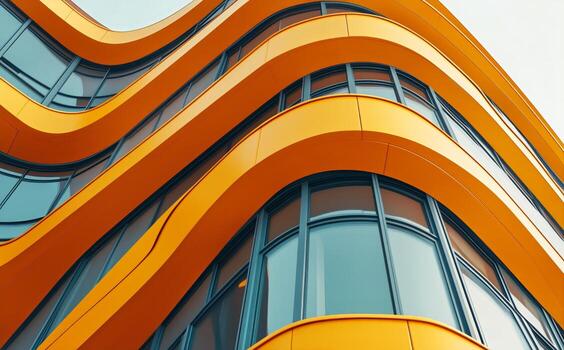 Modern Architecture Showcases Wavy Orange Design on City Building During Daytime photo