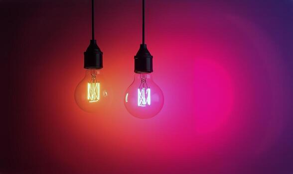 Colorful Hanging Light Bulbs Creating a Vibrant Mood in a Room Setting photo