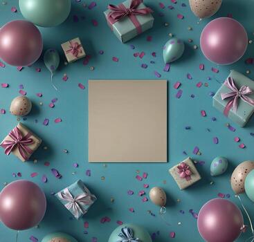 Celebrate With Colorful Balloons and Gifts on a Festive Table Ready for a Birthday Party photo