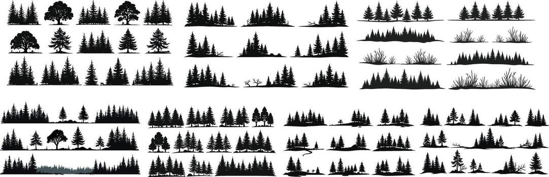 a collection of trees and bushes in different sizes vector