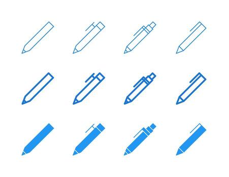 Pen Icon Set in Flat Solid Bold Line and Thin Line Style for Writing and Creativity Symbols vector