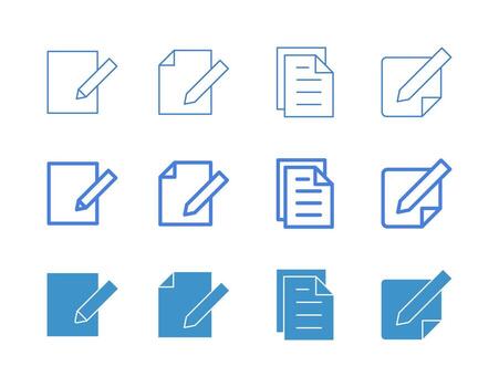 Writing Paper Icon Set in Flat Solid Bold Line and Thin Line Style for Writing and Document Symbols vector