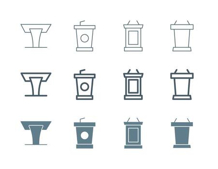 conferencia podio icono conjunto en plano sólido negrita línea y Delgado línea estilo para educación y presentación símbolos vector