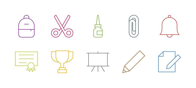 plano vistoso Delgado línea logro y motivación icono conjunto vector