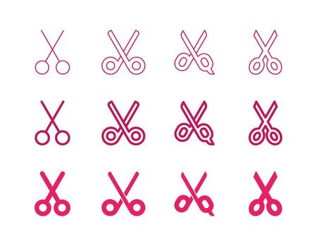 Scissors Icon Set in Flat Solid Bold Line and Thin Line Style for Cutting and Craft Symbols vector