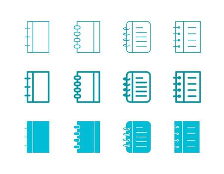 Notebook Icon Set in Flat Solid Bold Line and Thin Line Style for Education and Study Symbols vector