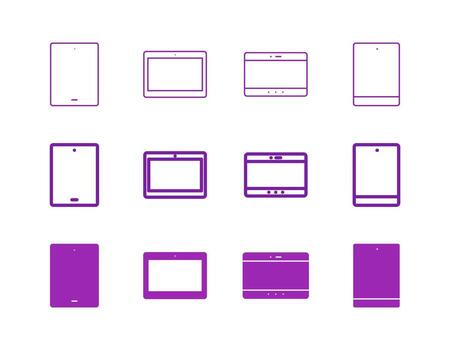 tableta icono conjunto en plano sólido negrita línea y Delgado línea estilo para tecnología y dispositivos símbolos vector