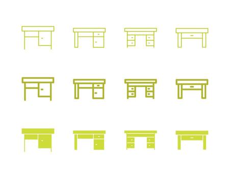 School Desk Icon Set in Flat Solid Bold Line and Thin Line Style for Education and Study Symbols vector