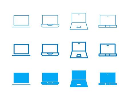 ordenador portátil icono conjunto en plano sólido negrita línea y Delgado línea estilo para tecnología y dispositivos símbolos vector