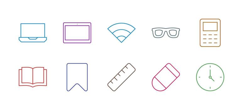 Flat Colorful Thin Line Digital and Tools Icon Set vector