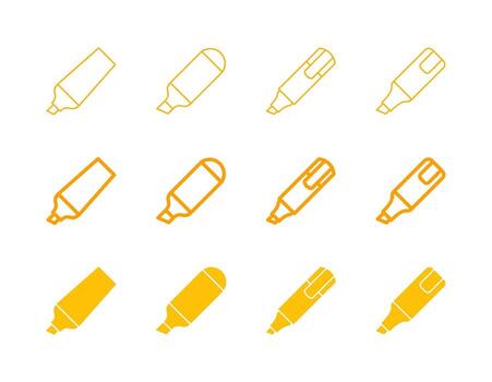 Highlighter Icon Set in Flat Solid Bold Line and Thin Line Style for Writing and Study Symbols vector