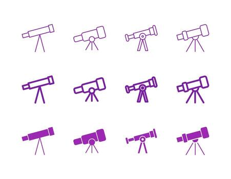 Telescope Icon Set in Flat Solid Bold Line and Thin Line Style for Science and Discovery Symbols vector