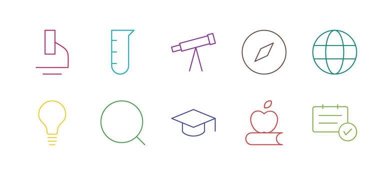 plano vistoso Delgado línea íconos colegio y aprendizaje espacio conjunto vector