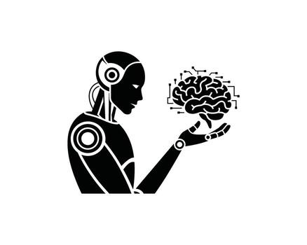 un robot participación un cerebro en sus mano vector