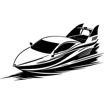 High speed, streamlined boat with a powerful engine vector