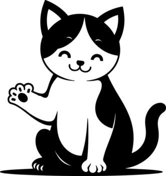 Cat sits and waves its paw in a welcoming vector