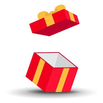 red gift box open standing on its side vector