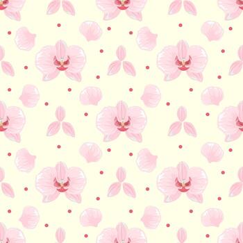 Seamless pattern with pink flowers on yellow background , fabric pattern vector