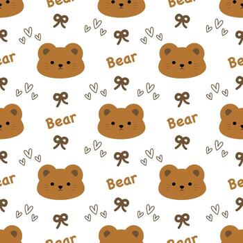 Seamless pattern with bears bow heart on white background vector