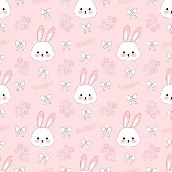 Seamless pattern with rabbit and flowers vector