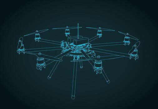 Drone octocopter blueprint vector