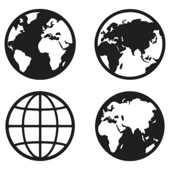 Globe and Earth Silhouette Set with Different Projections Showing Worldwide Geography and Global Communication Inspiration vector