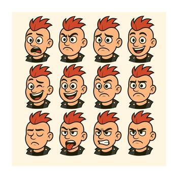set of punks faces expression vector