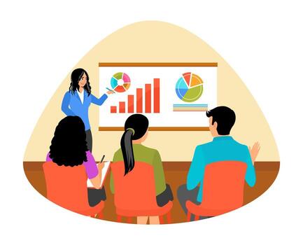 Students Life in University. Lecturer Makes Presentation to Students by Analyzing Graphs in Class. vector